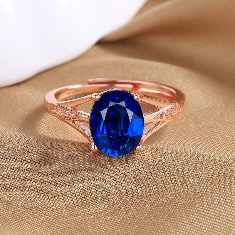 Mnyixsi 18K Rose Gold Cocktail Diamond Rings for Women Colorful Cubic Zirconia Promise Rings Faux Dainty CZ Diamond Charm Ring Eternity Engagement Wedding Luxury Band Ring Blue - Image 3